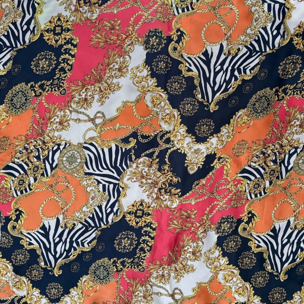 Baroque Chain Zebra Print Square Scarf Orange Pink Black Gold 41x41